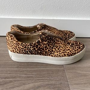 J/Slides Heidi Slip On Leather Calf Hair Platform Sneakers Size 7